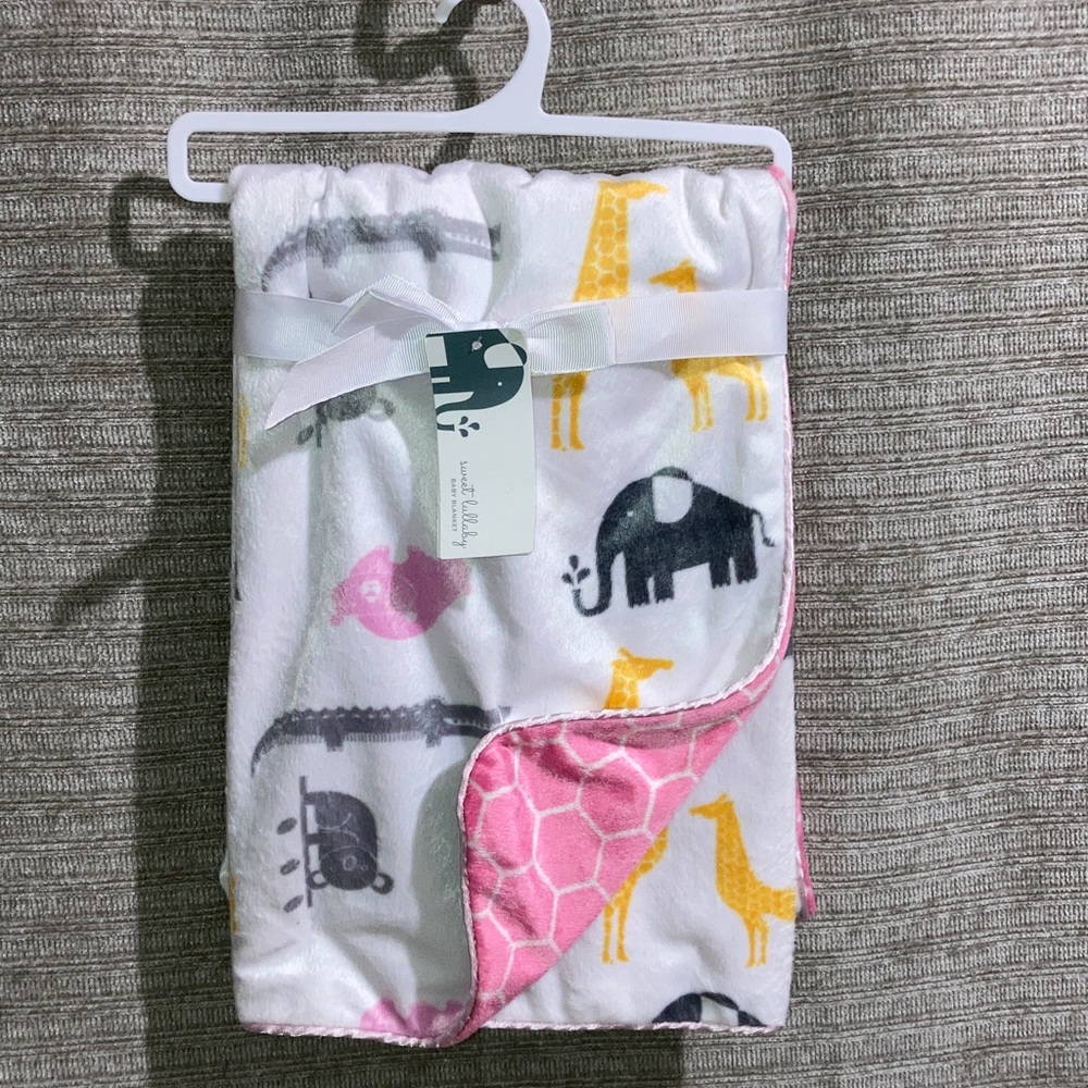 Sweet Lullaby Animal Print Baby Girl’s Blanket Pink Yellow Minky Soft Infant New
